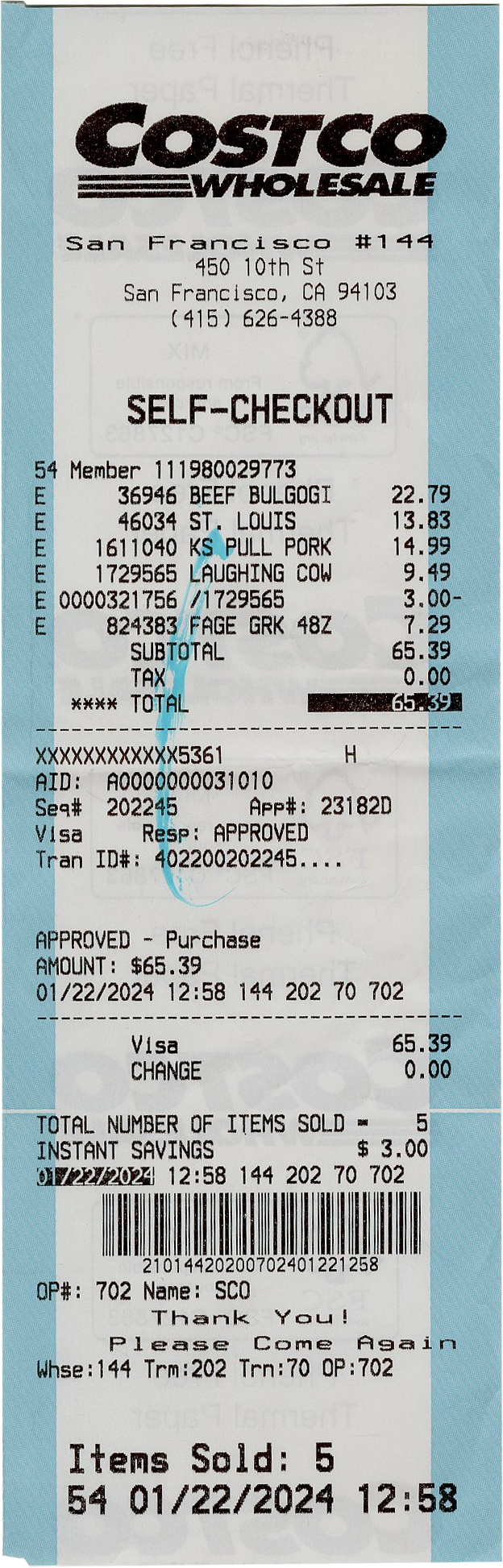 a photo of costco receipt
